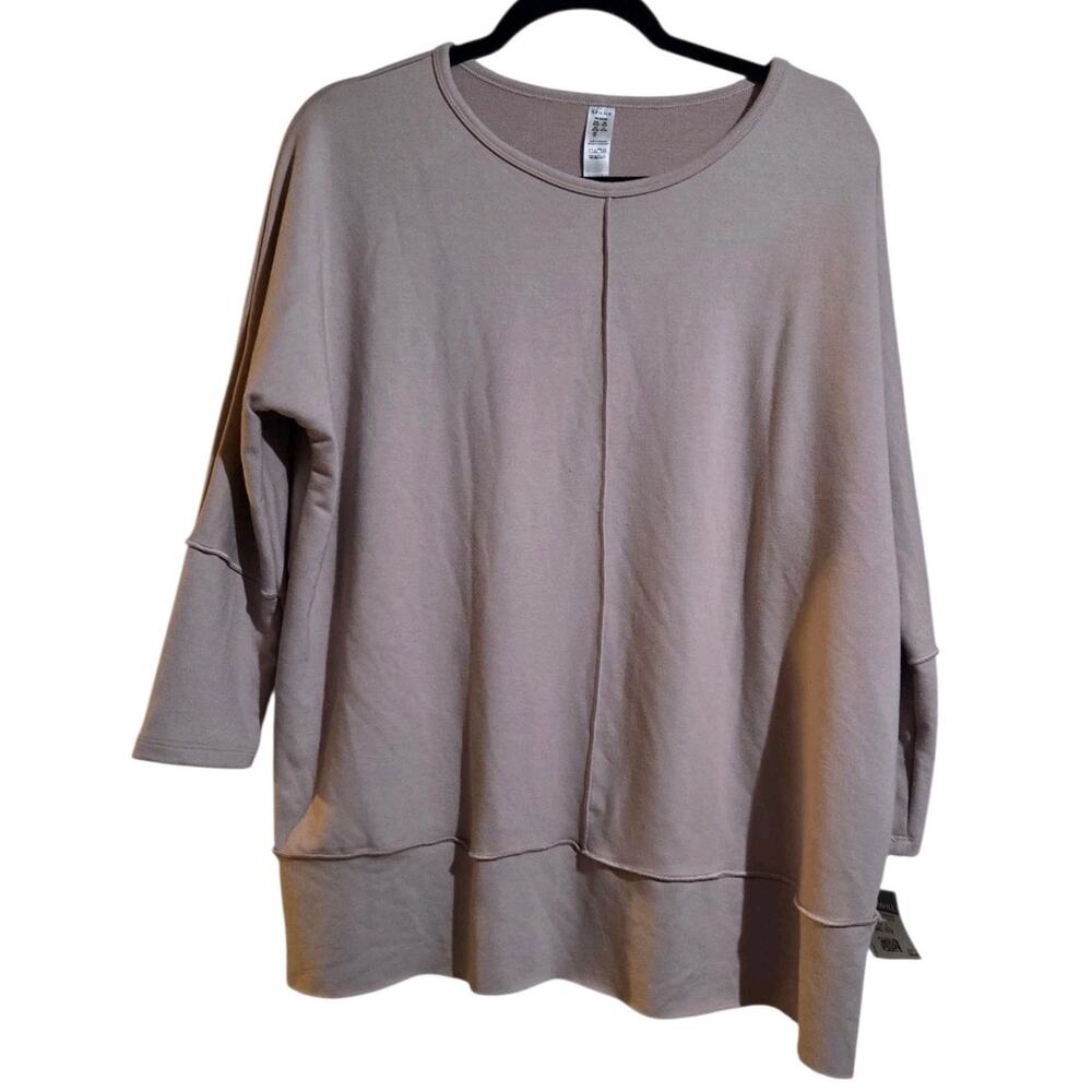 Spanx Women's M Perfect Length Knit Top Beige Dolman Sleeve Exposed Seams Comfy